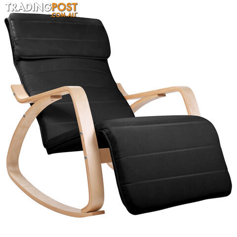 Birch Plywood Adjustable Rocking Lounge Arm Chair w/ Fabric Cushion Black