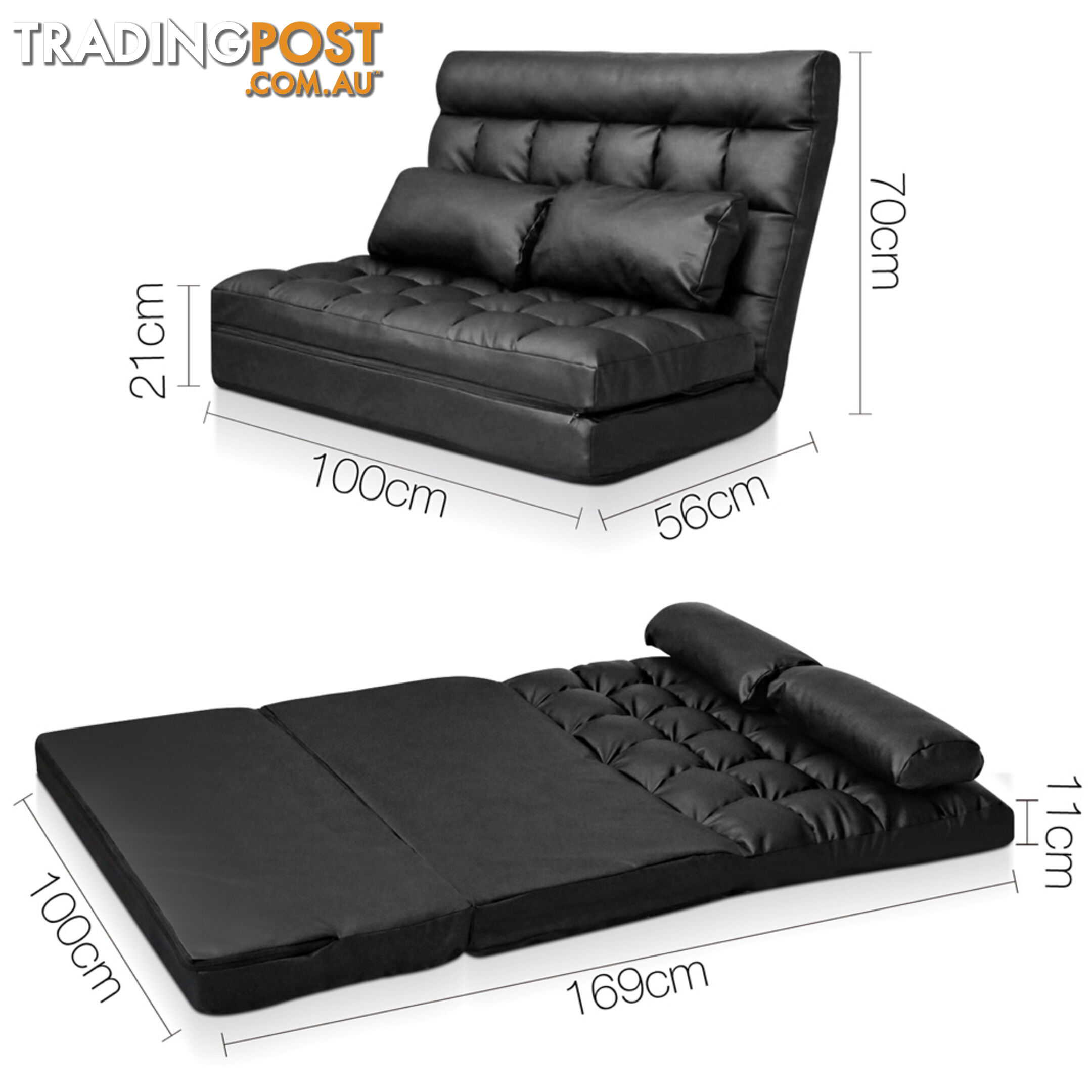 Double Size Adjustable Lounge Sofa - 10 positions PU Leather