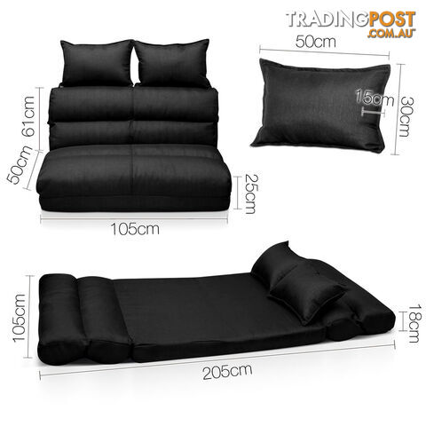 Double Size Adjustable Lounge Sofa - 5 positions Black