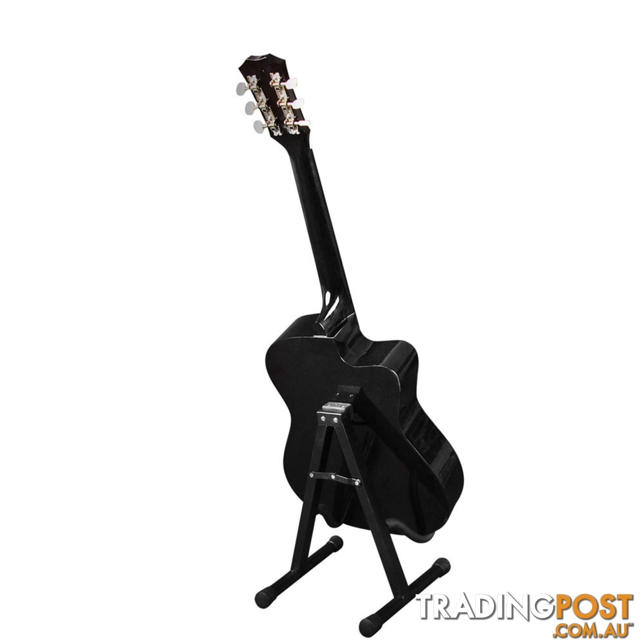 Acoustic Cutaway Guitar Black w/ Steel String Stand Strap