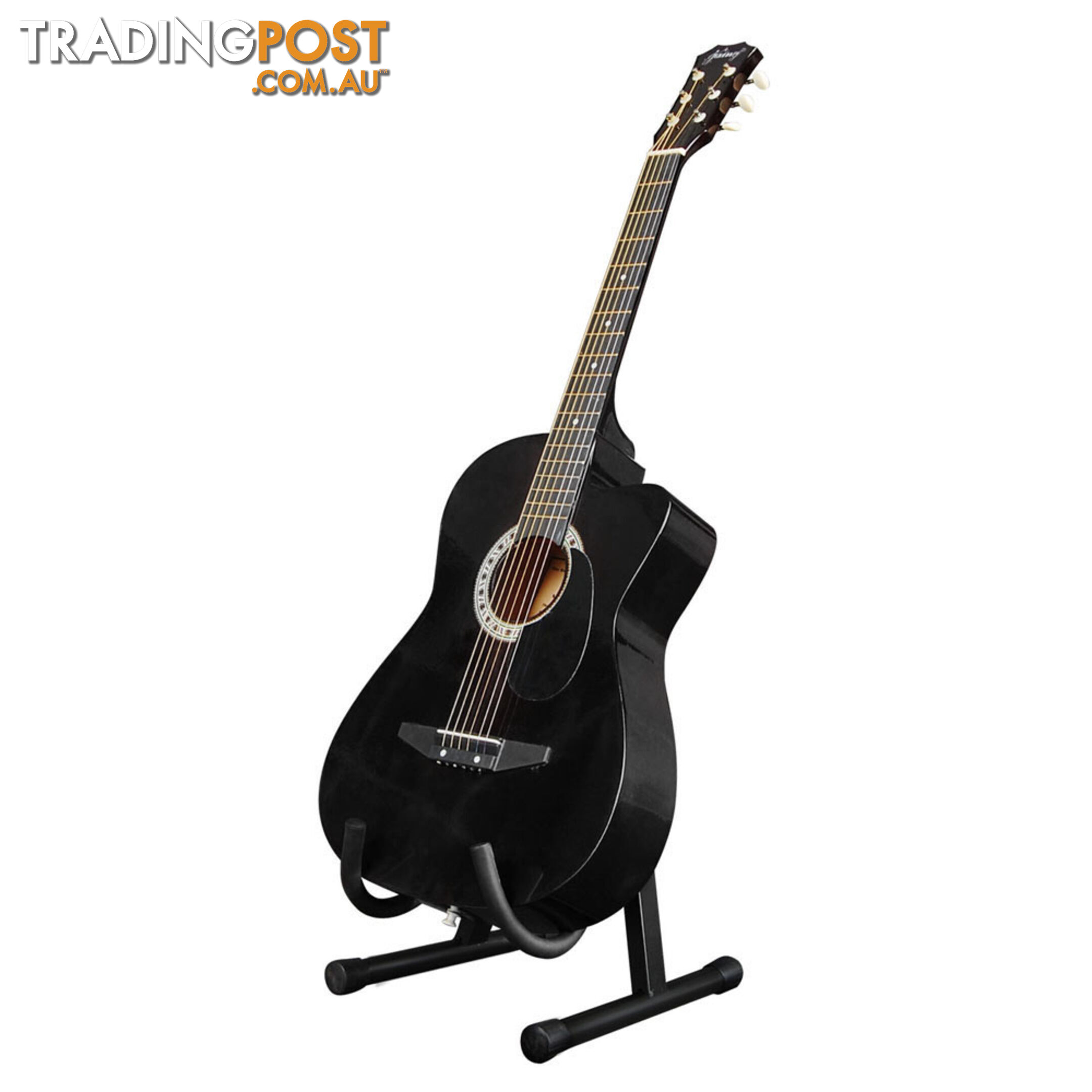 Acoustic Cutaway Guitar Black w/ Steel String Stand Strap