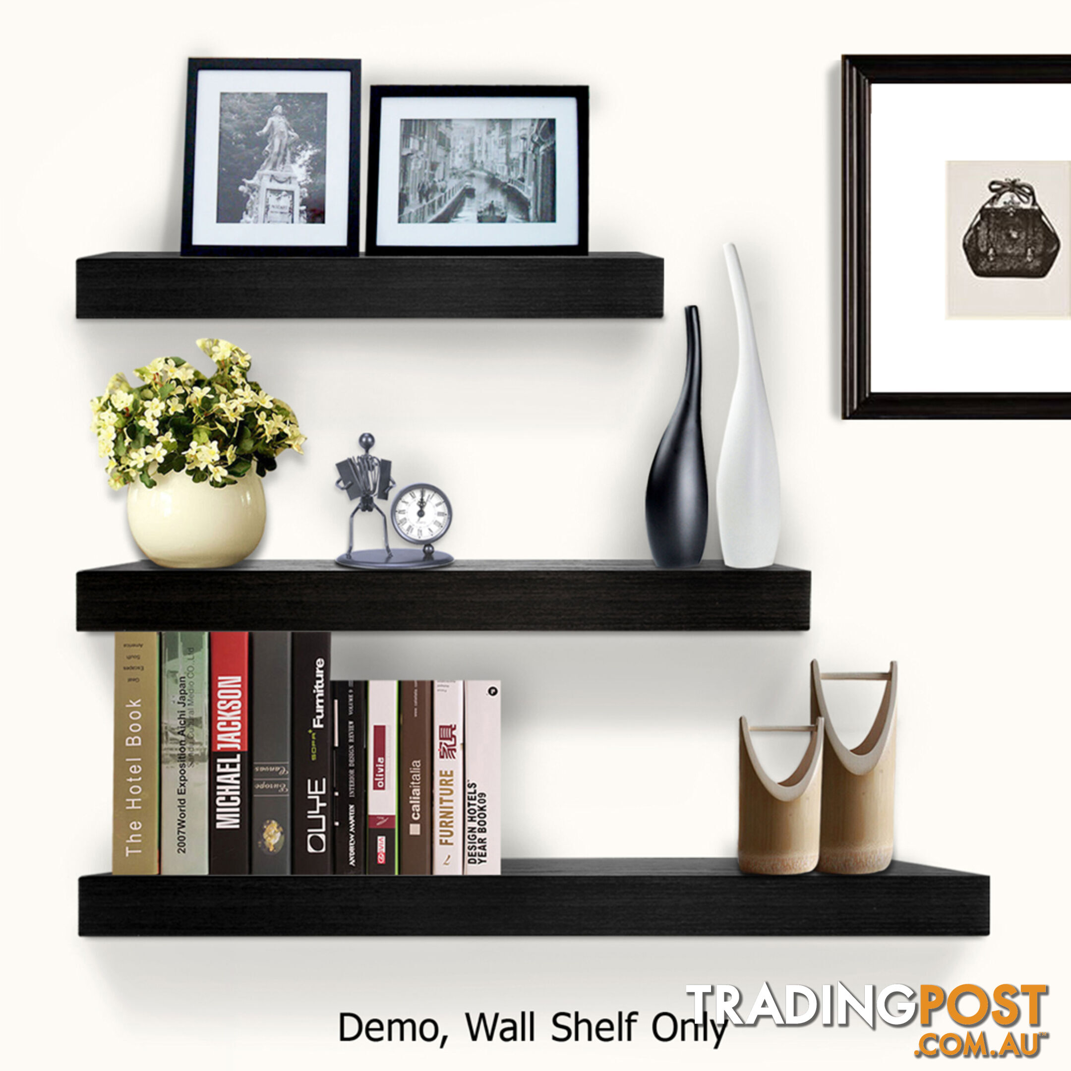 3 pcs Wall Floating Shelf Set Bookshelf Display Black