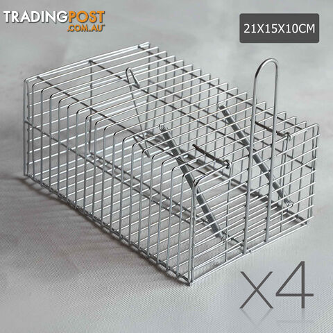 Set of 4 Humane Animal Trap Cage 23 x 15 x 10cm Silver