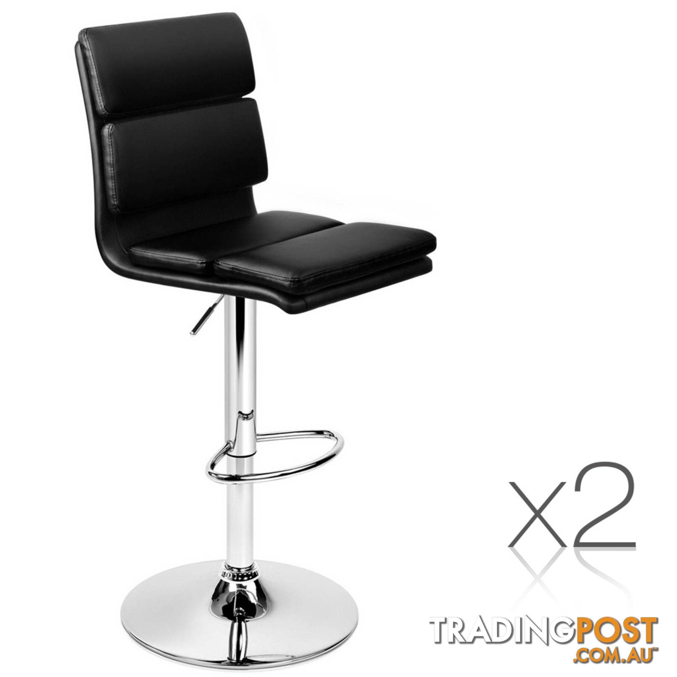 Set of 2 PU Leather Bar Stools - Black