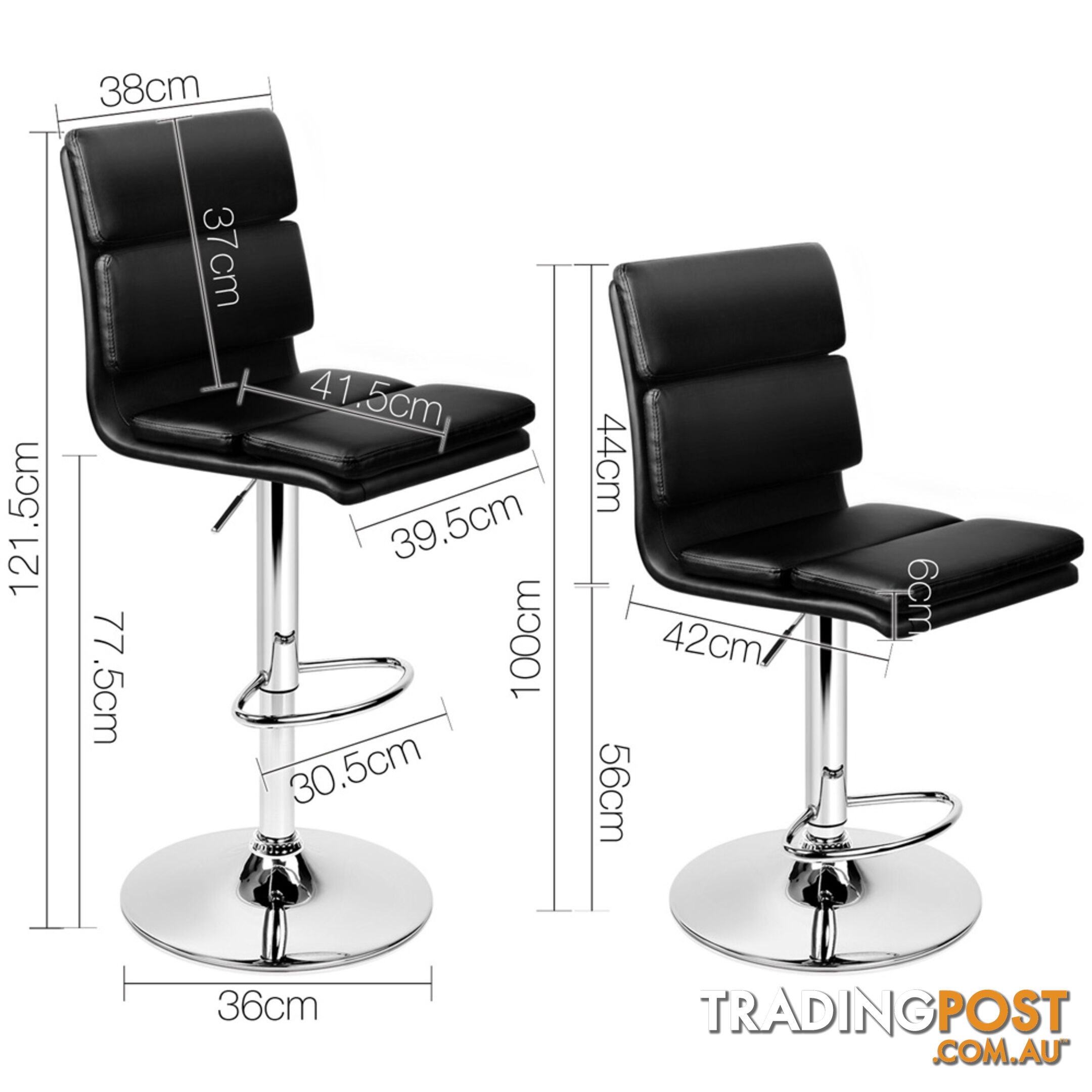 Set of 2 PU Leather Bar Stools - Black