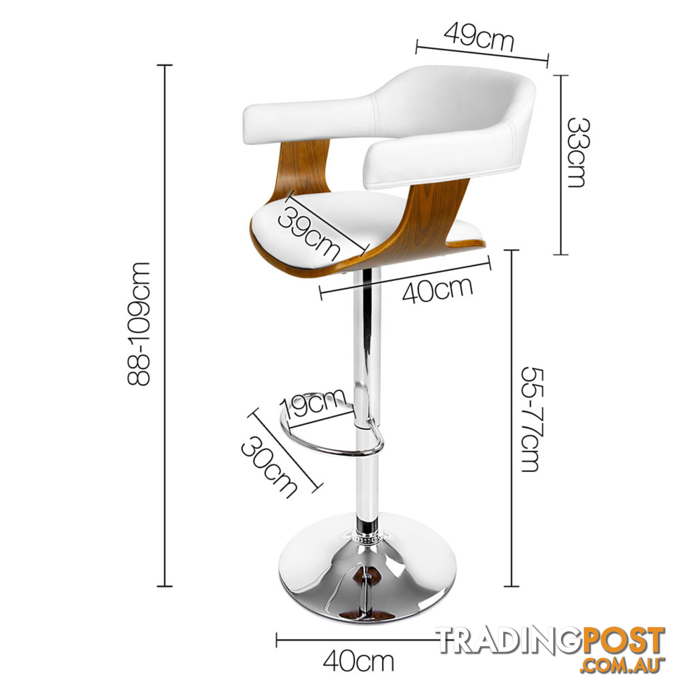 Wooden Bar Stool with White PU Leather