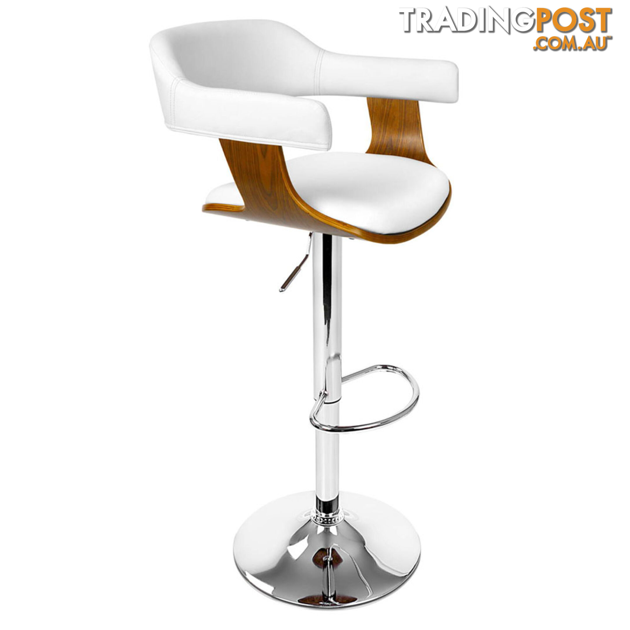 Wooden Bar Stool with White PU Leather