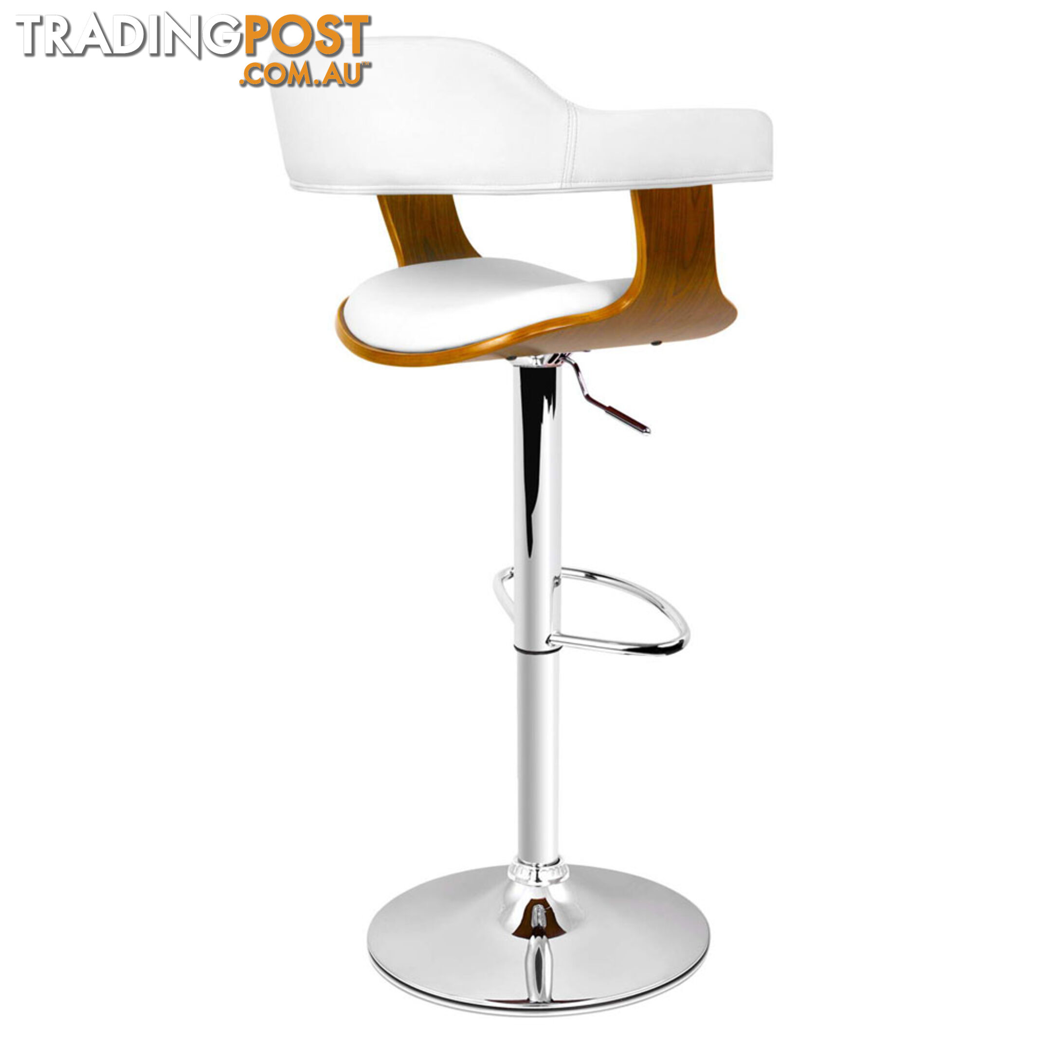 Wooden Bar Stool with White PU Leather