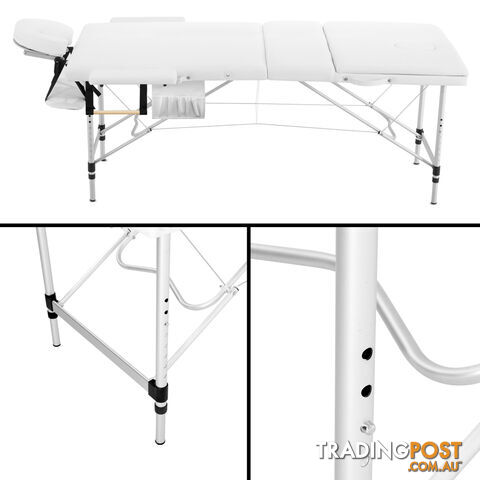 Portable Aluminium 3 Fold Massage Table Chair Bed White 60cm - photo 3 of 8