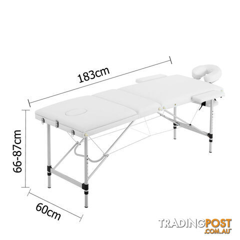 Portable Aluminium 3 Fold Massage Table Chair Bed White 60cm - photo 2 of 8