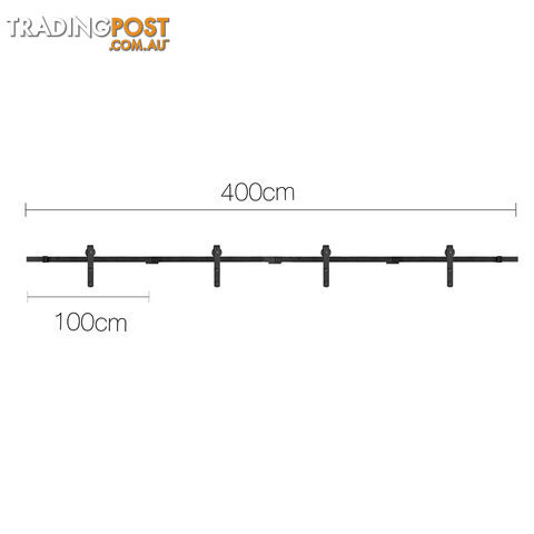 Sliding Barn Door Hardware Track Set Powder Coat Steel Black - 4M