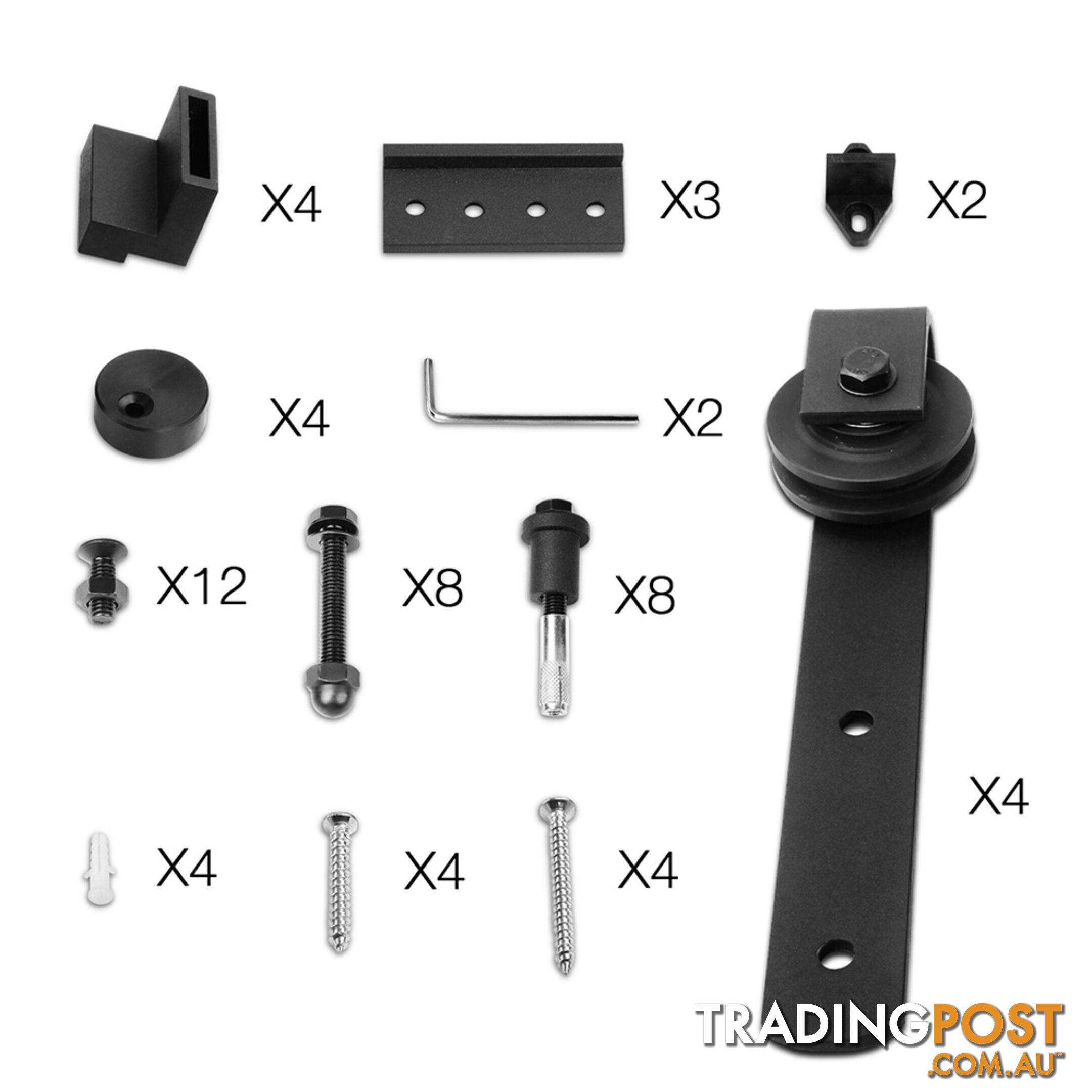 Sliding Barn Door Hardware Track Set Powder Coat Steel Black - 4M