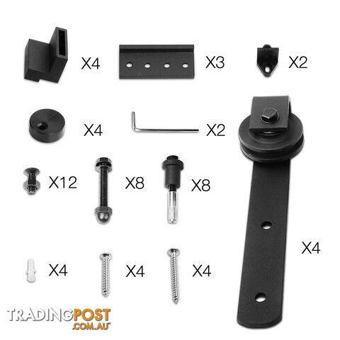 Sliding Barn Door Hardware Track Set Powder Coat Steel Black - 4M