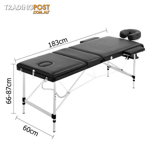 Portable Aluminium 3 Fold Massage Table Chair Bed Black 60cm