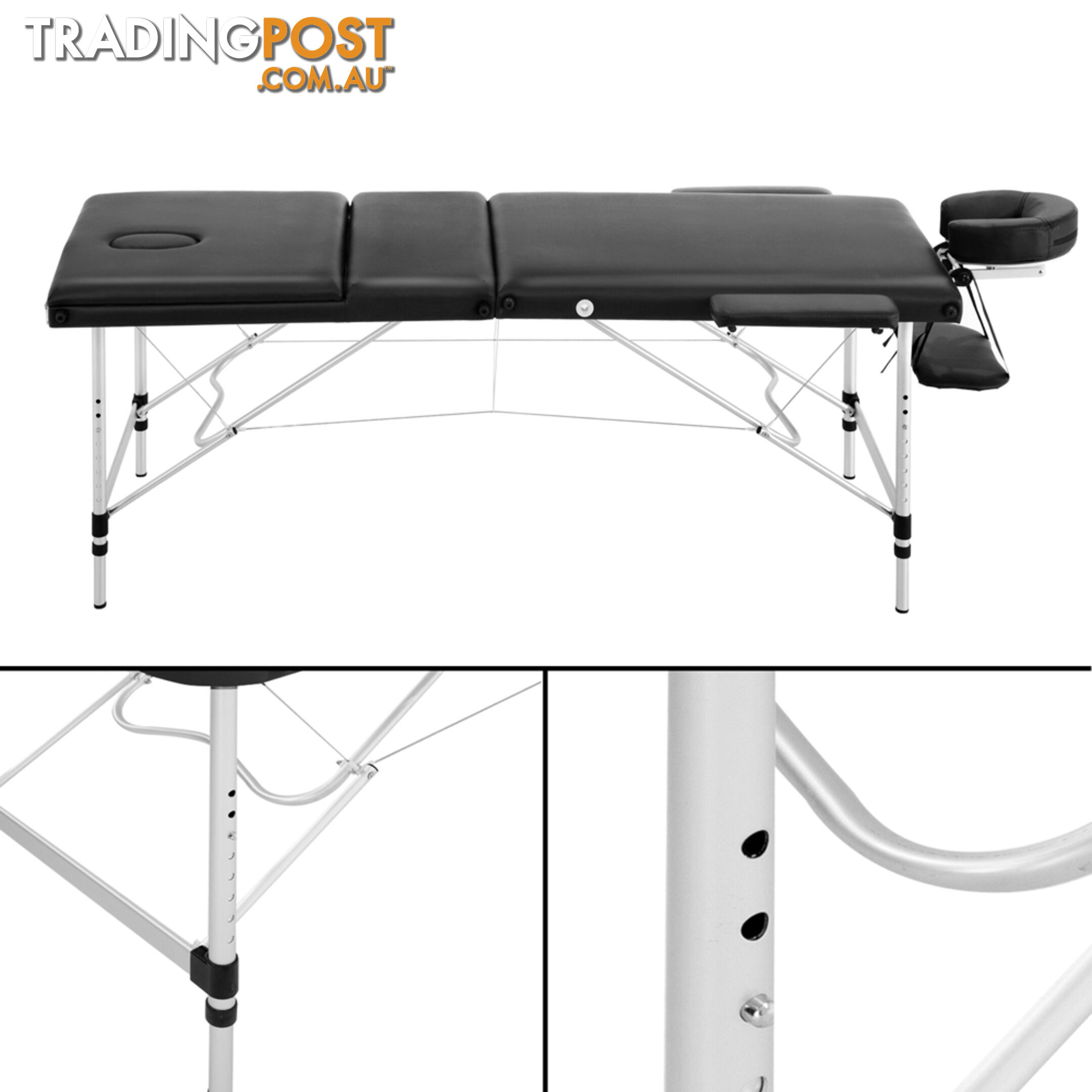 Portable Aluminium 3 Fold Massage Table Chair Bed Black 60cm