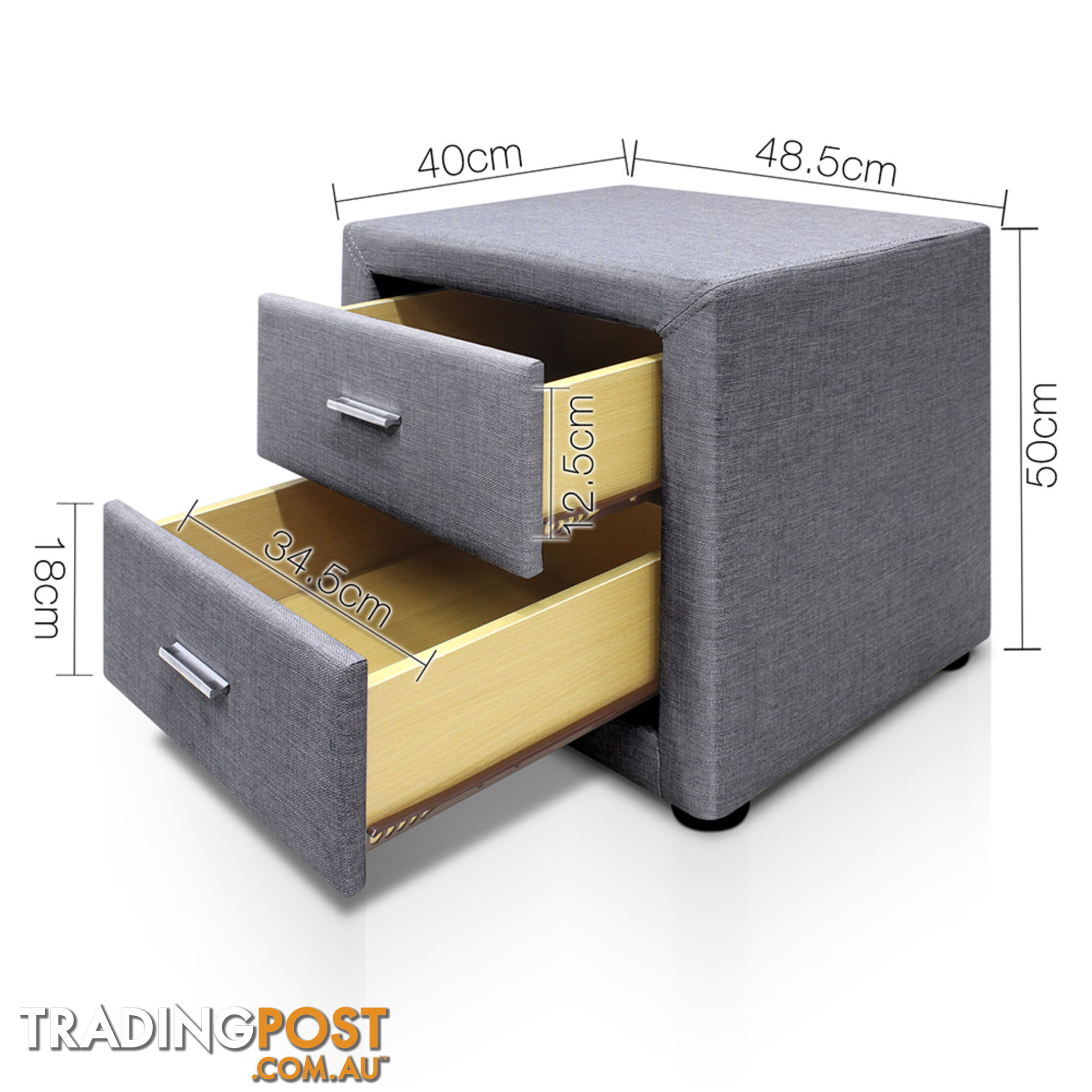 Fabric Bedside Table - Grey