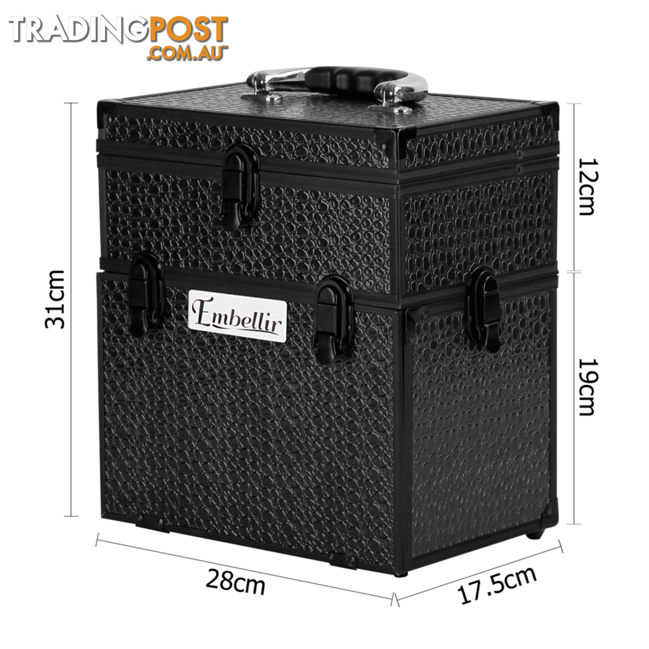 Portable Cosmetic Beauty Make Up Carry Case Box Crocodile Black