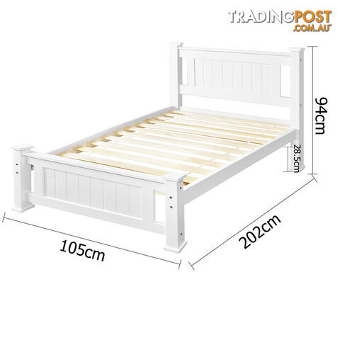 Wooden Bed Frame Pine Wood Single White