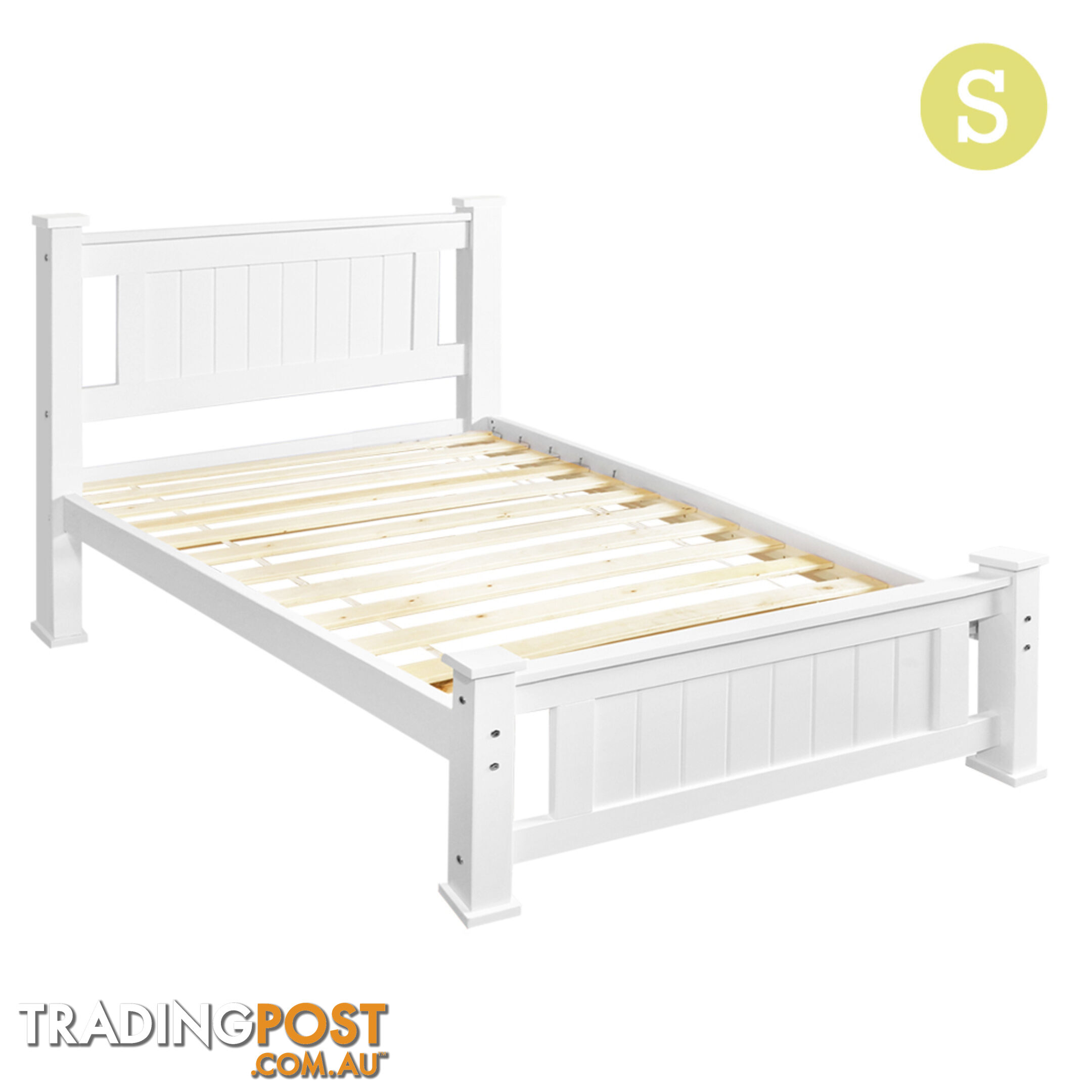 Wooden Bed Frame Pine Wood Single White