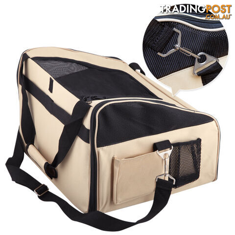 Pet Dog Cat Car Seat Carrier Travel Bag Large Beige