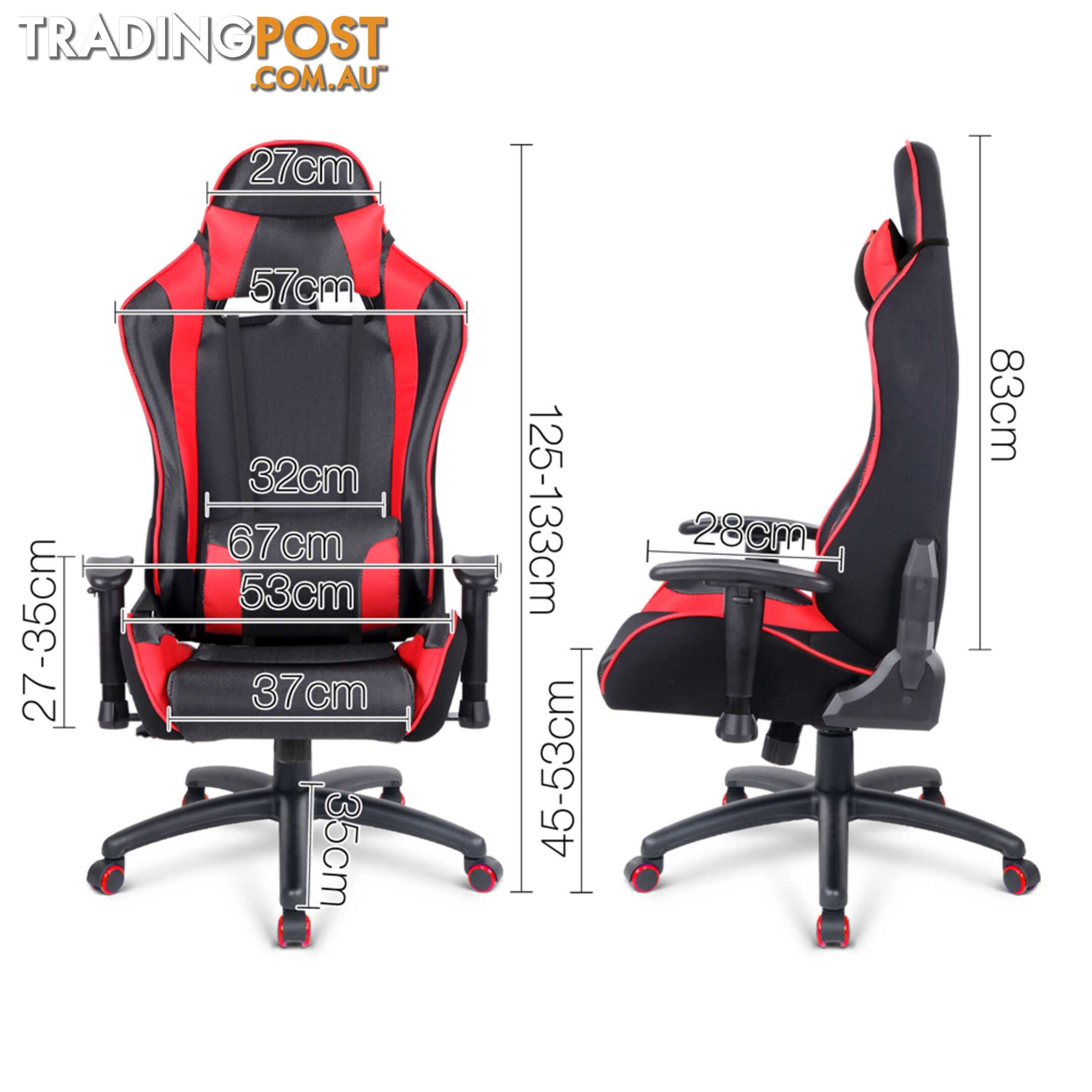 PU Leather & Mesh Reclining Office Desk Gaming Executive Chair - Red