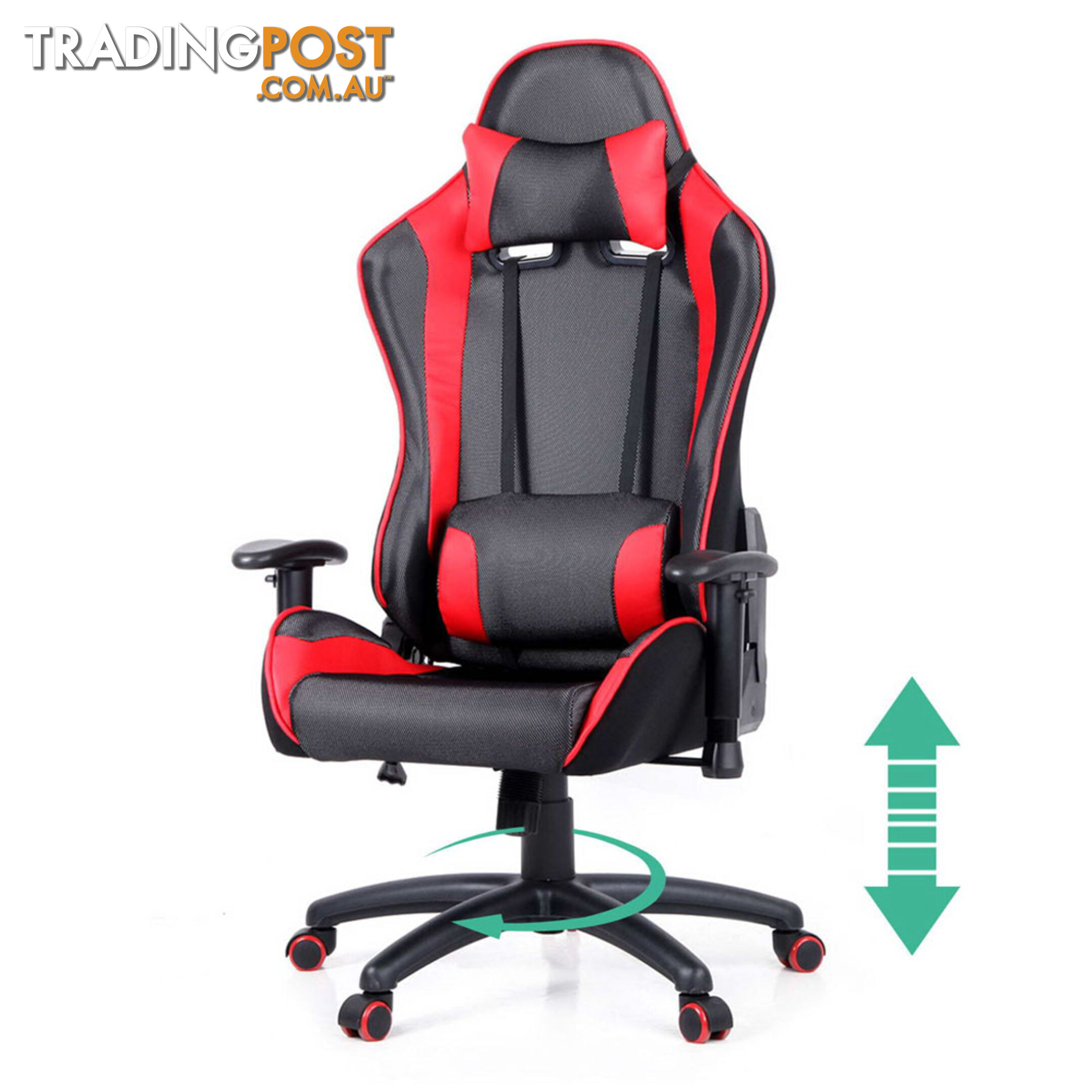 PU Leather & Mesh Reclining Office Desk Gaming Executive Chair - Red