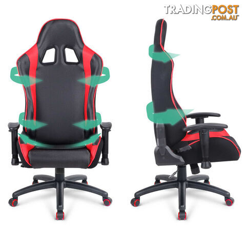 PU Leather & Mesh Reclining Office Desk Gaming Executive Chair - Red