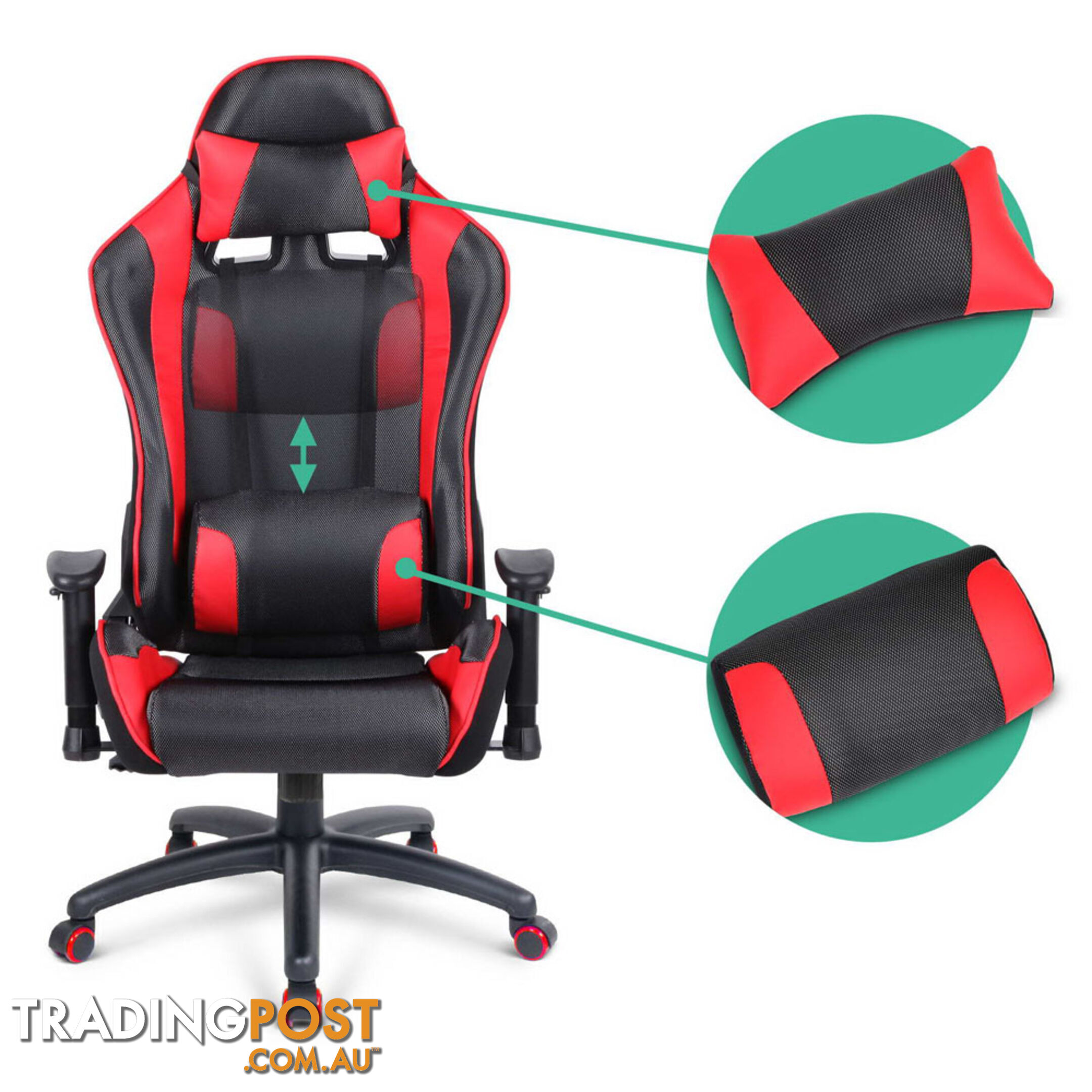 PU Leather & Mesh Reclining Office Desk Gaming Executive Chair - Red