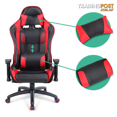 PU Leather & Mesh Reclining Office Desk Gaming Executive Chair - Red