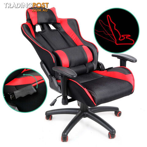 PU Leather & Mesh Reclining Office Desk Gaming Executive Chair - Red