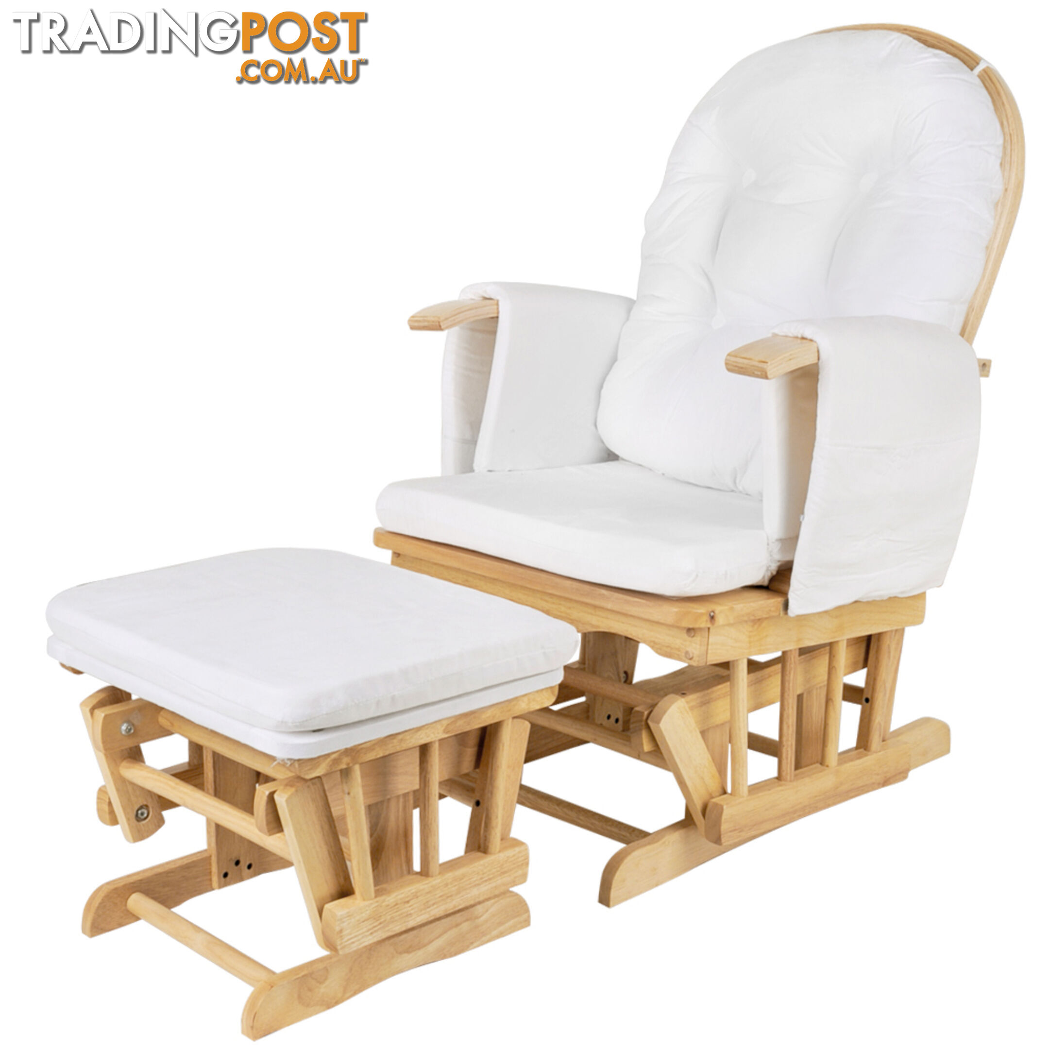 Baby Breast Feeding Sliding Glider Chair w/ Ottoman Natural Wood