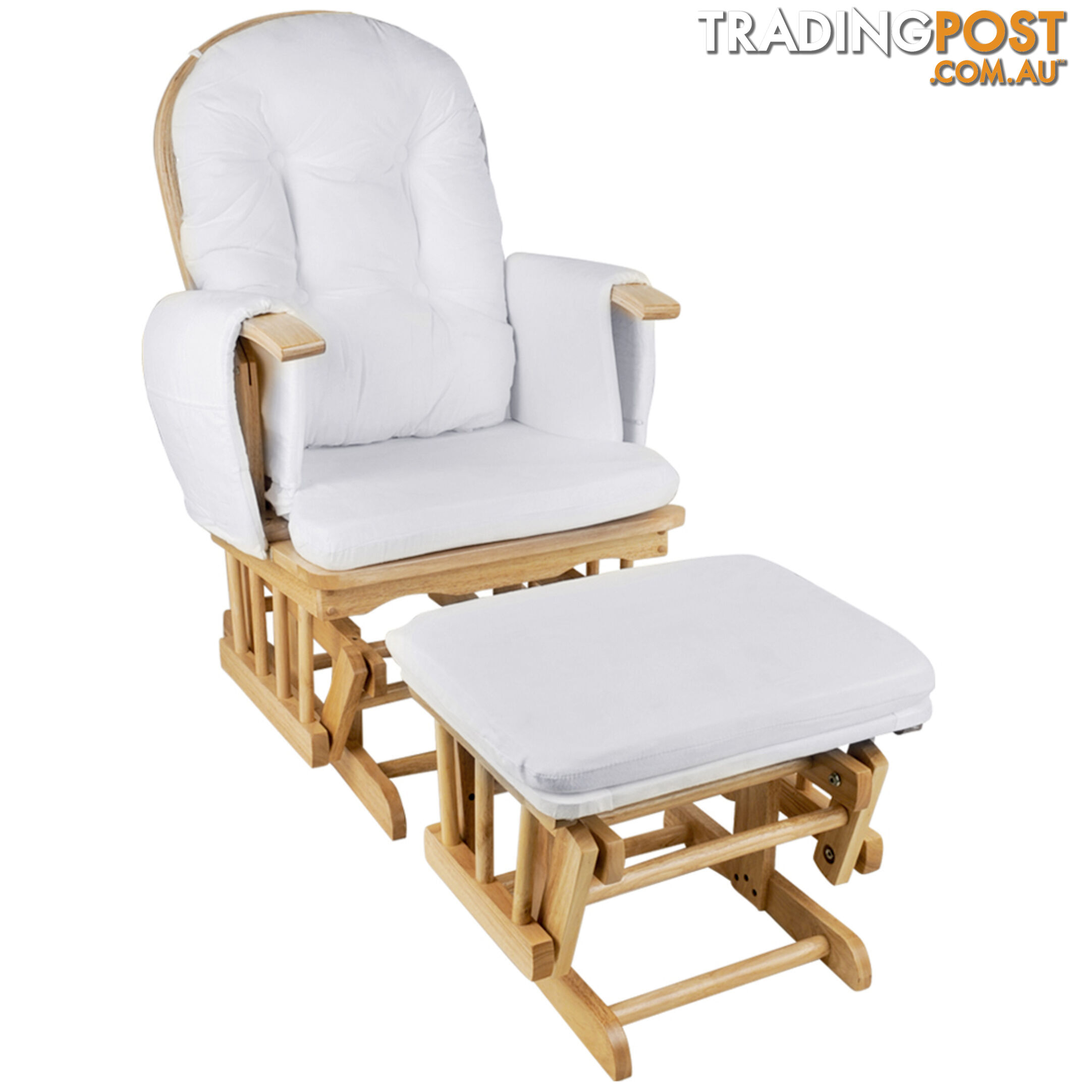 Baby Breast Feeding Sliding Glider Chair w/ Ottoman Natural Wood