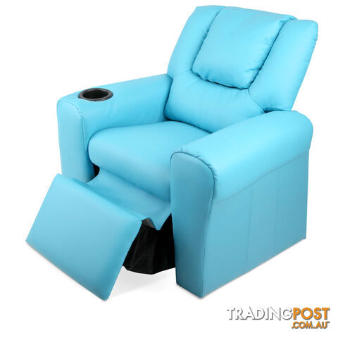 Kids Padded PU Leather Recliner Chair  - Blue