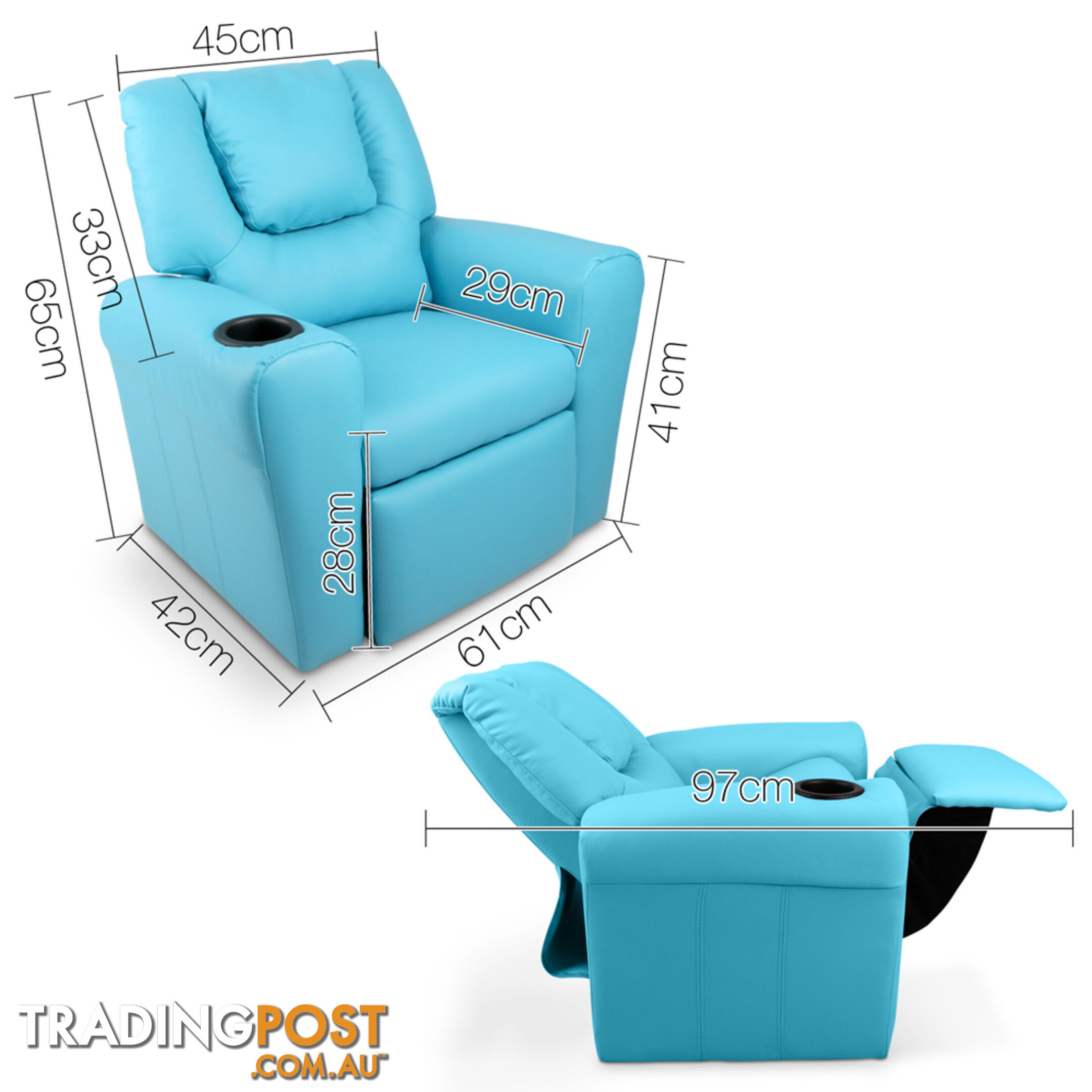 Kids Padded PU Leather Recliner Chair  - Blue