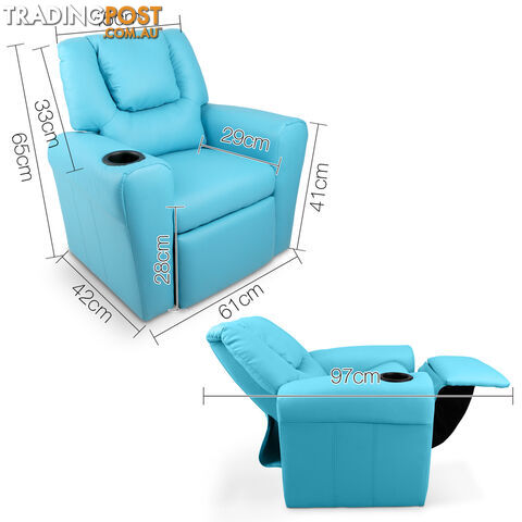 Kids Padded PU Leather Recliner Chair  - Blue