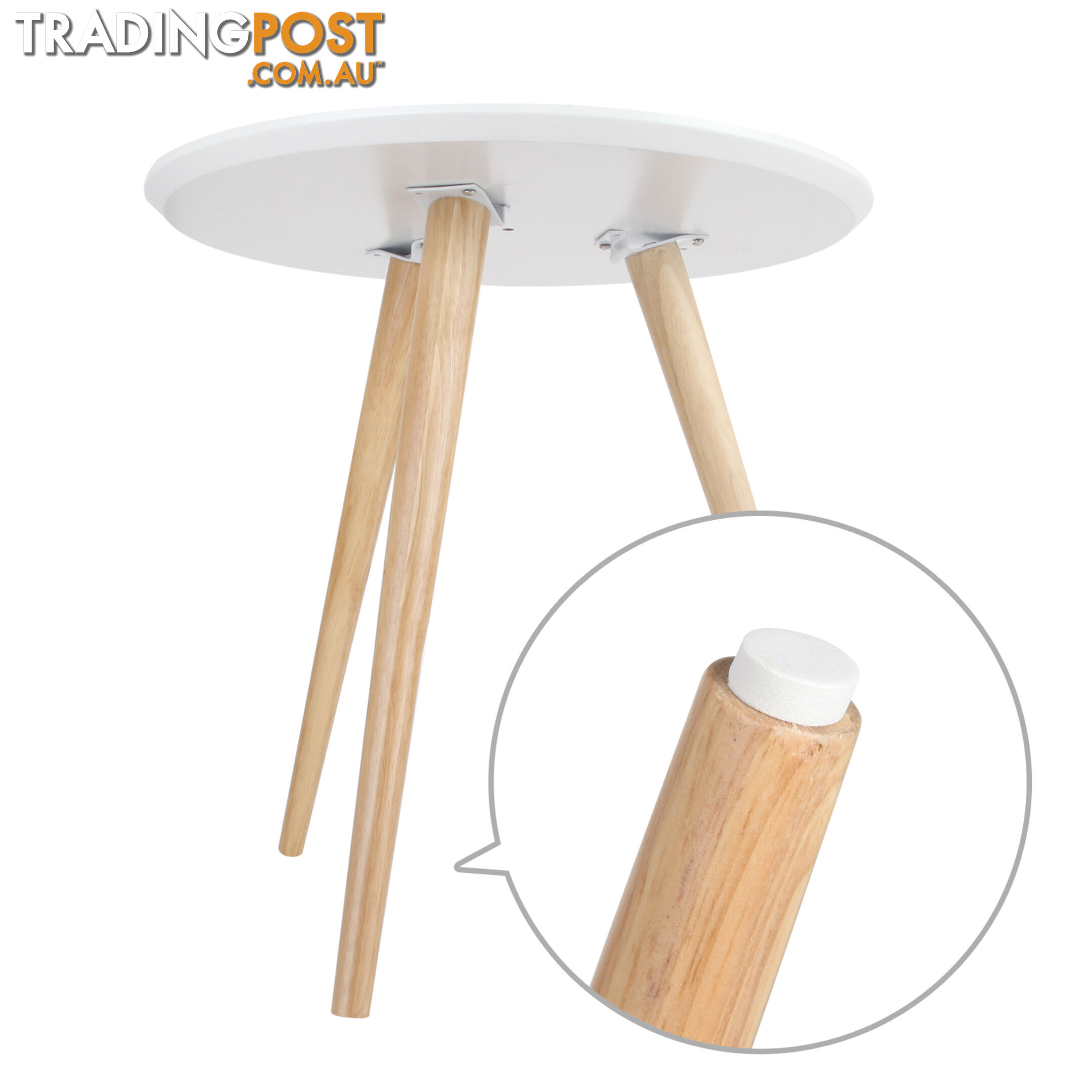 Round Bedside Coffee Table w/ Rubber Wood Legs