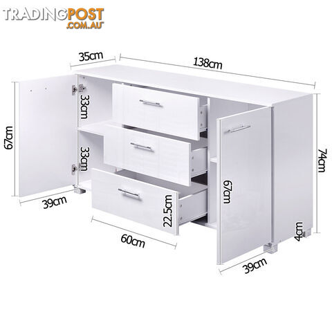 High Gloss Sideboard Storage Cabinet Cupboard White