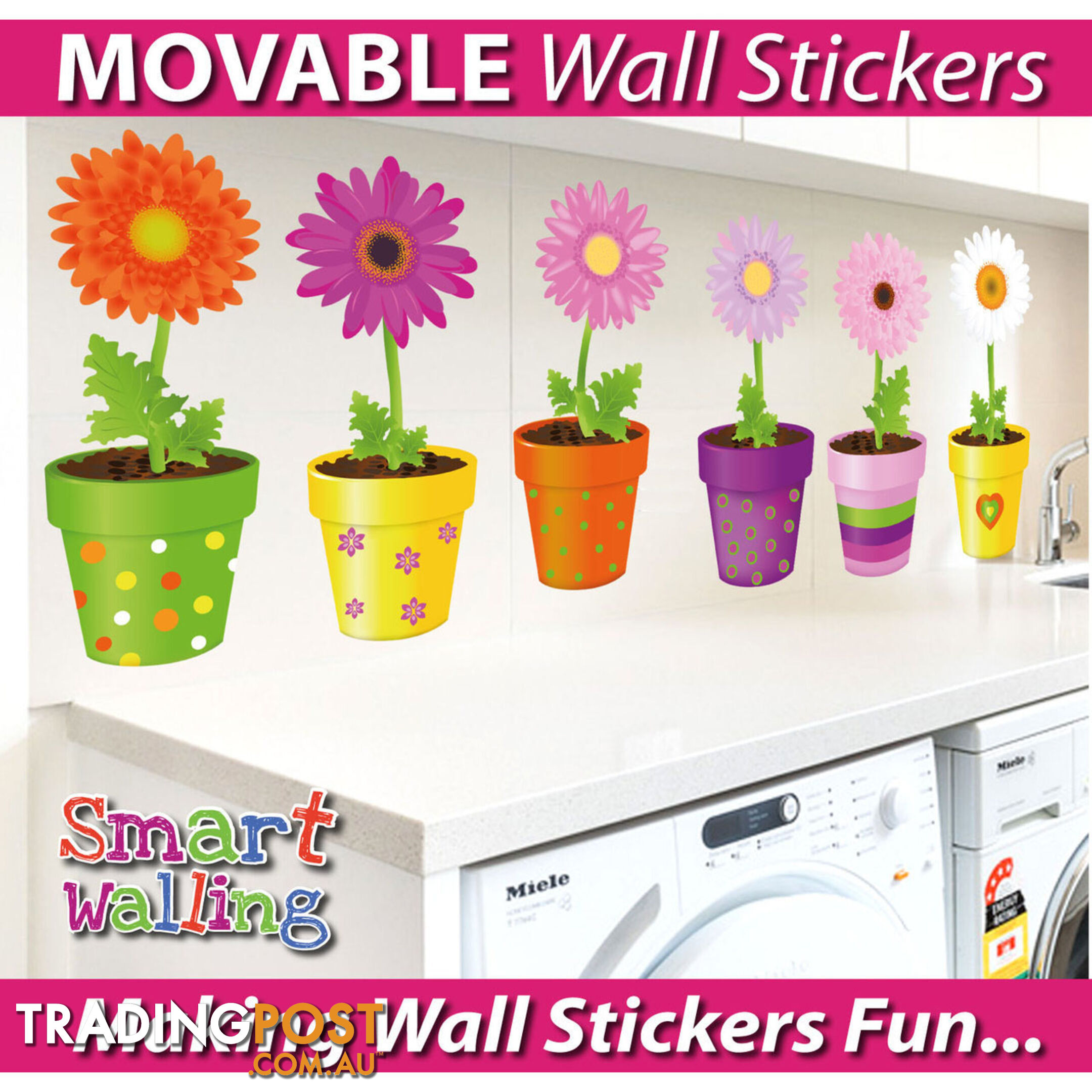 Medium Size Flower Pot Wall Stickers - Totally Movable