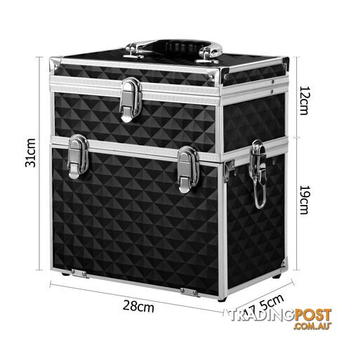 Portable Cosmetic Beauty Makeup Case Diamond Black