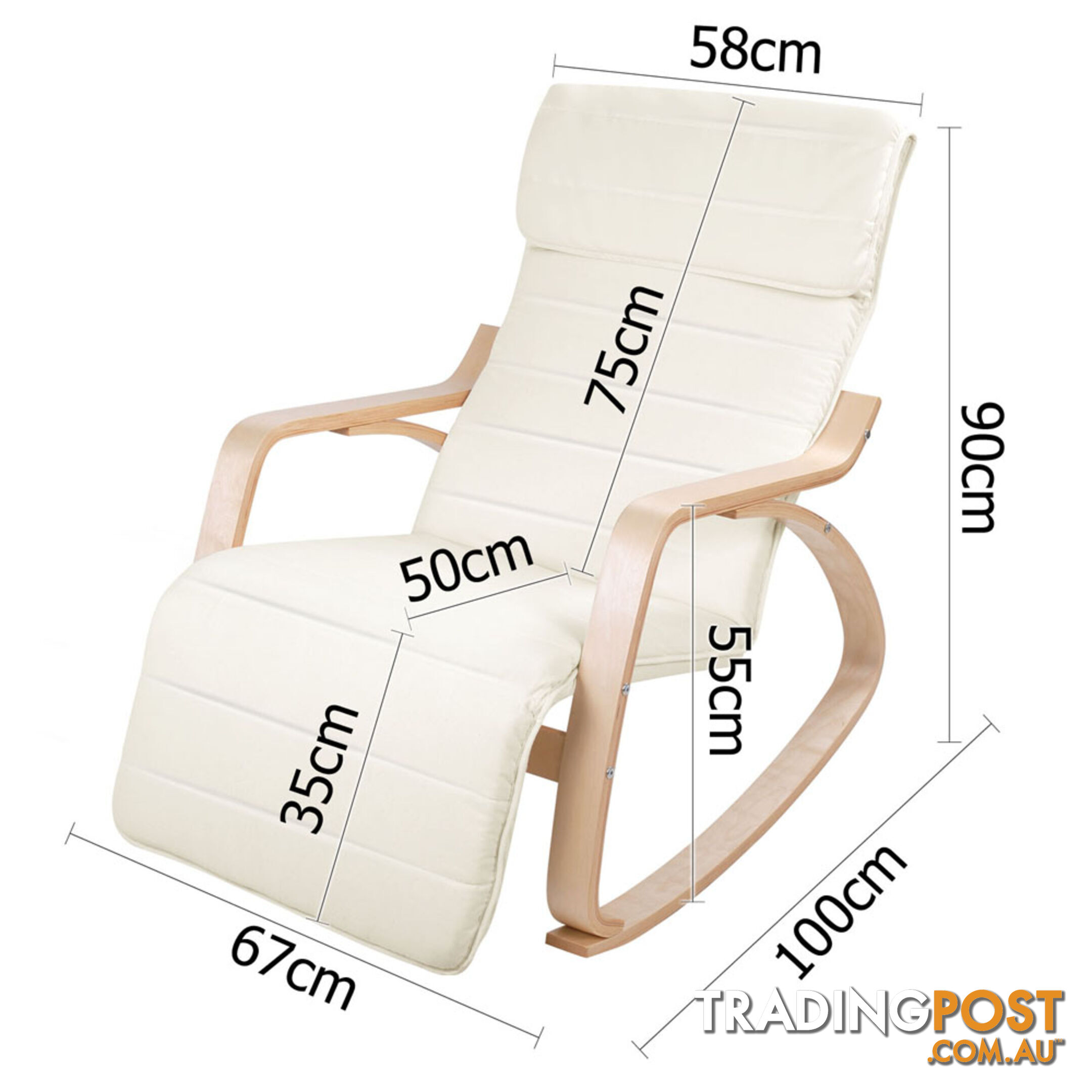 Birch Plywood Adjustable Rocking Lounge Arm Chair w/ Fabric Cushion Beige