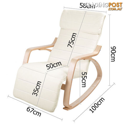 Birch Plywood Adjustable Rocking Lounge Arm Chair w/ Fabric Cushion Beige