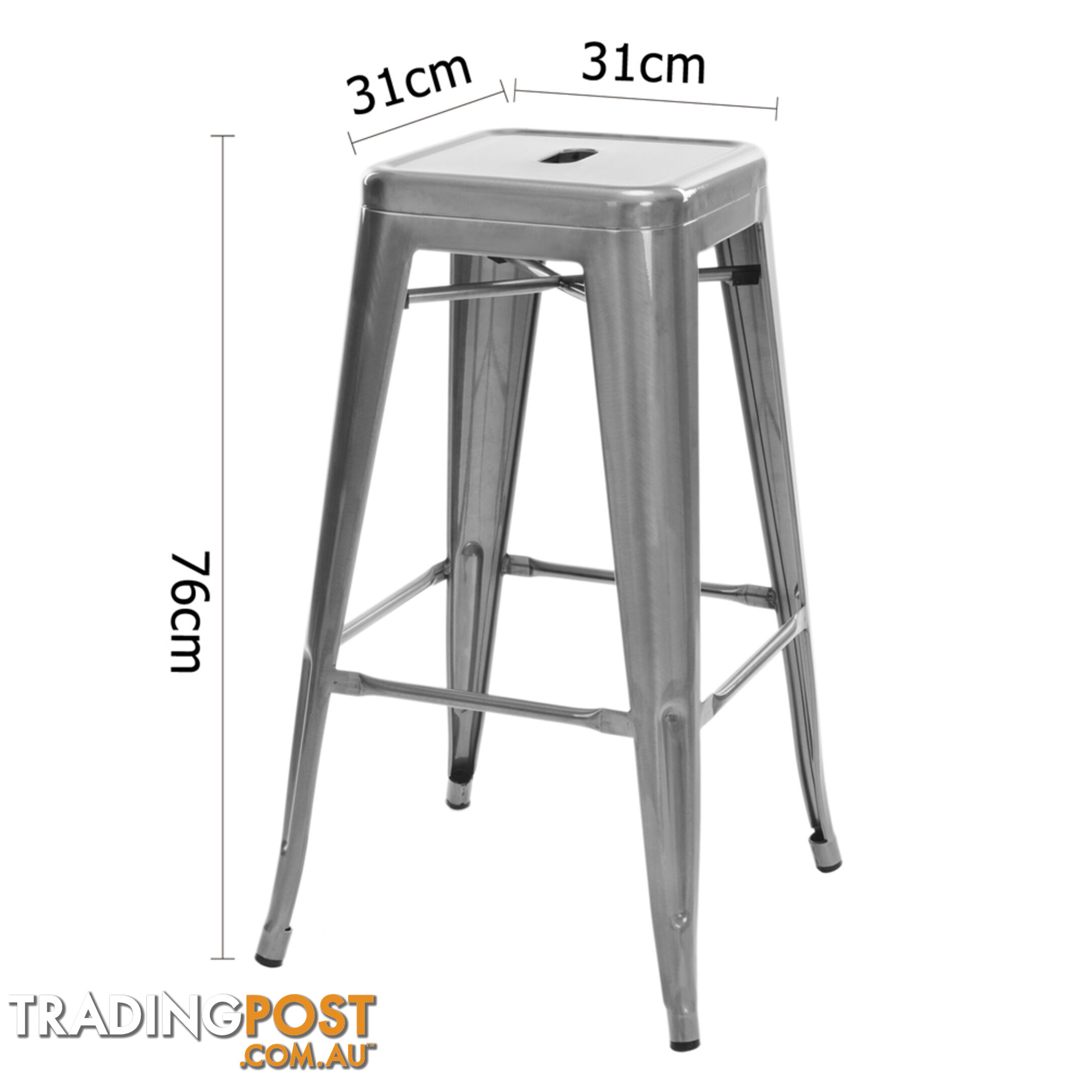 Set of 2 Steel Kitchen Bar Stool 76cm Metallic