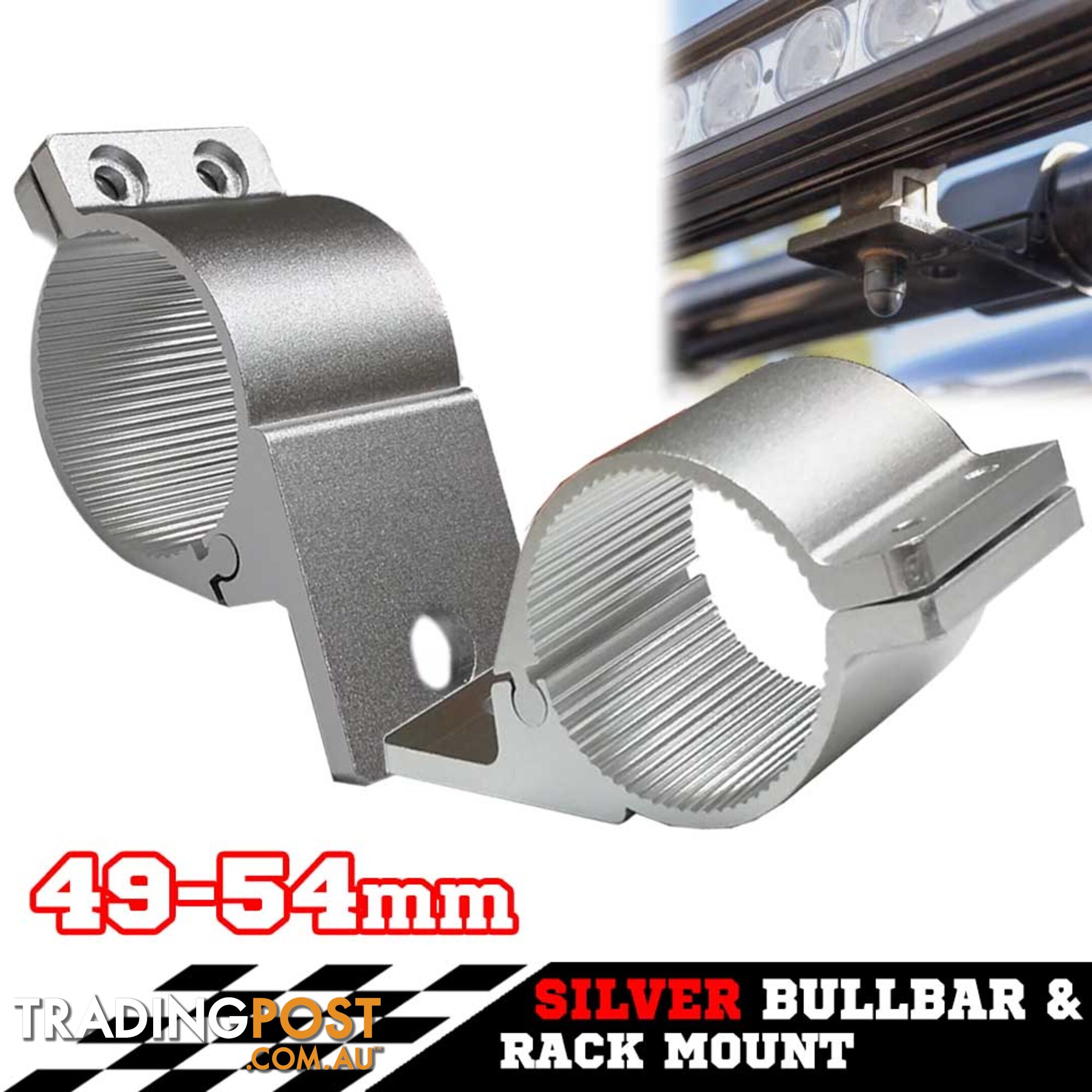 PAIR Silver Bullbar Mounting Bracket Clamp 49-54mm For LED Light Bar HID ARB