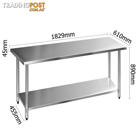 430 Stainless Steel Kitchen Work Bench Table 1829mm