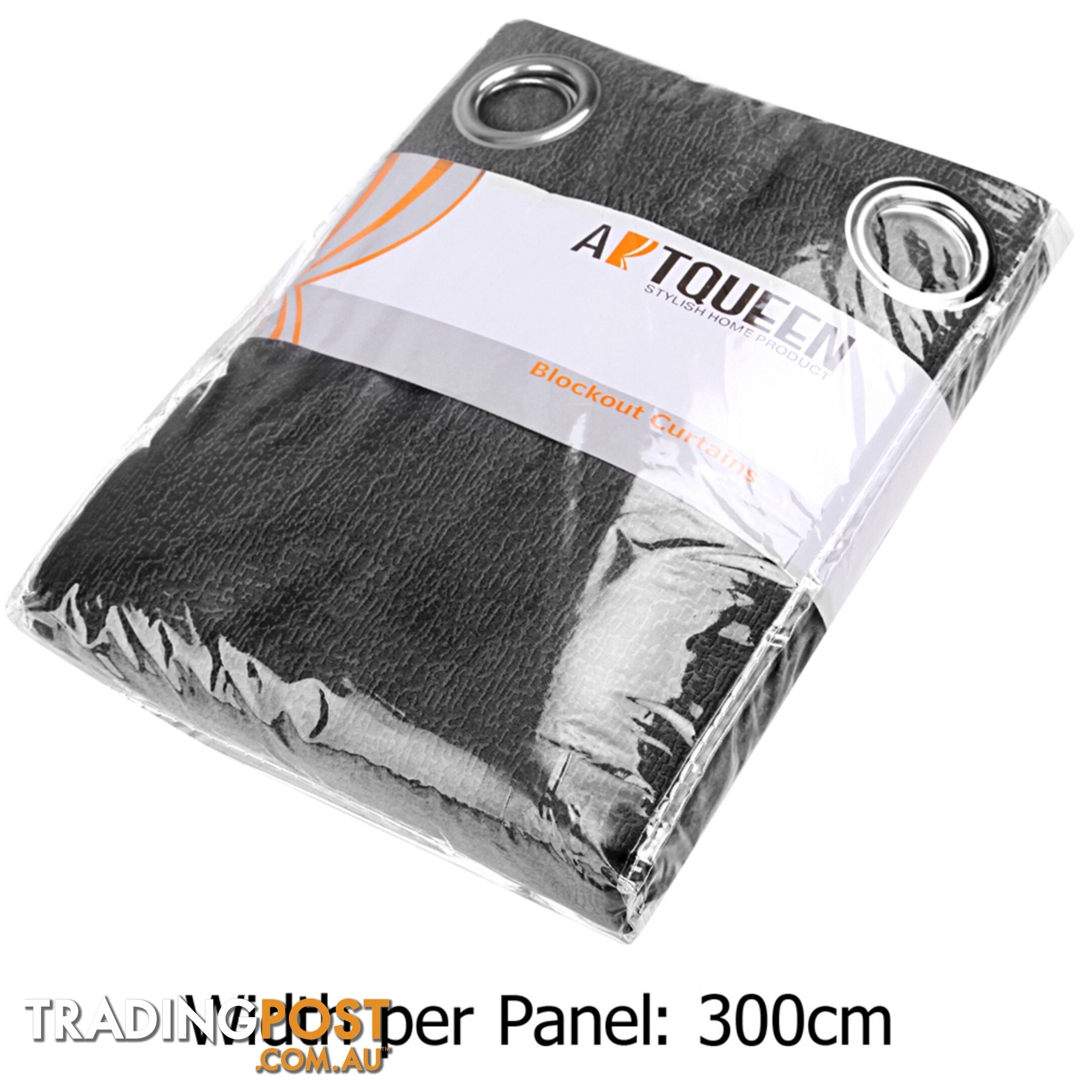 ArtQueen 3 Pass Eyelet Blockout Curtain Black 300cm 310gsm