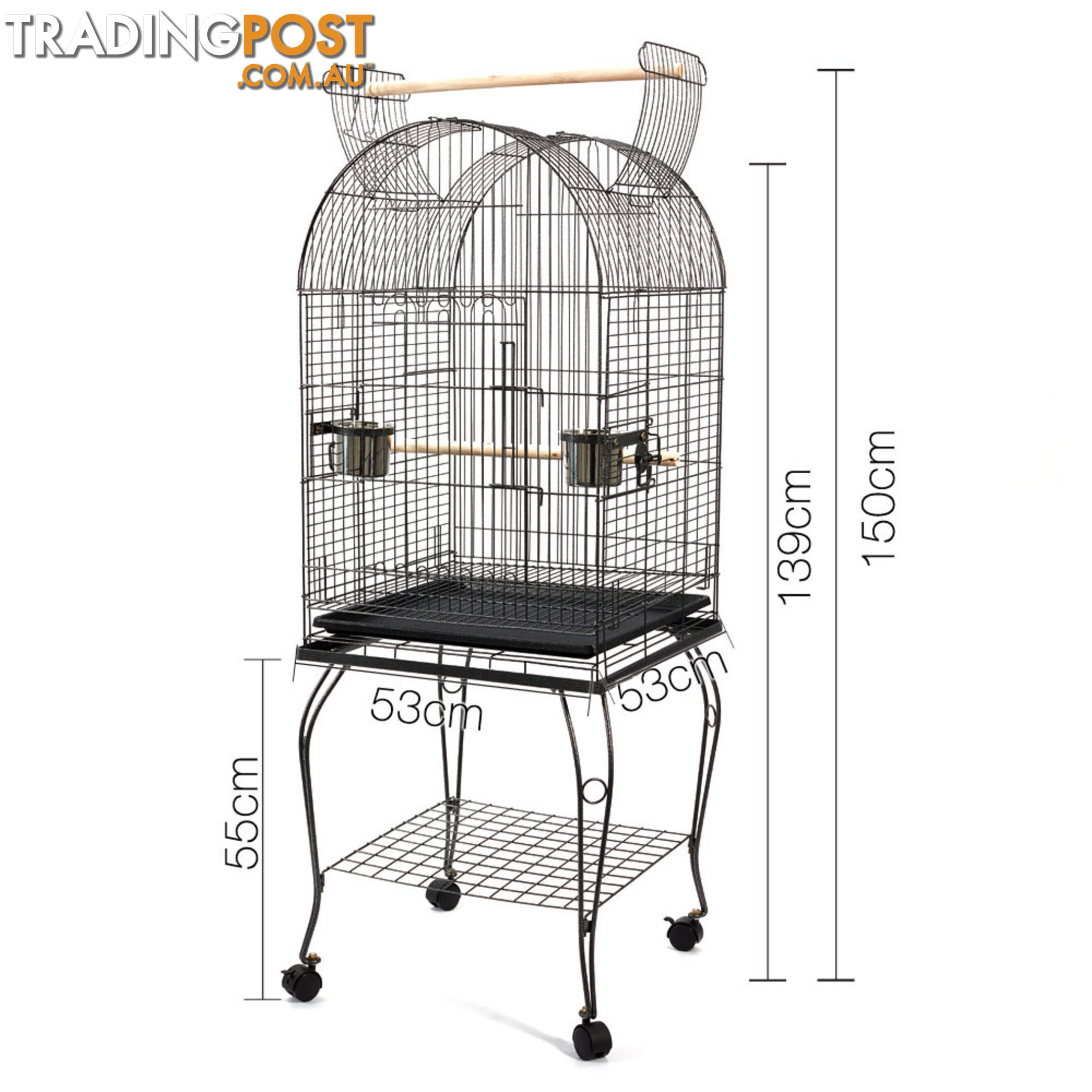 Parrot Pet Aviary Bird Cage w/ Open Roof 150cm Black