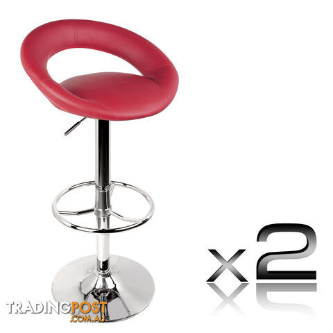 Set of 2 PU Leather Kitchen Bar Stool Red