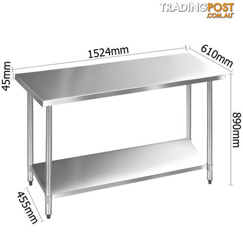 304 Stainless Steel Kitchen Work Bench Table 1524mm