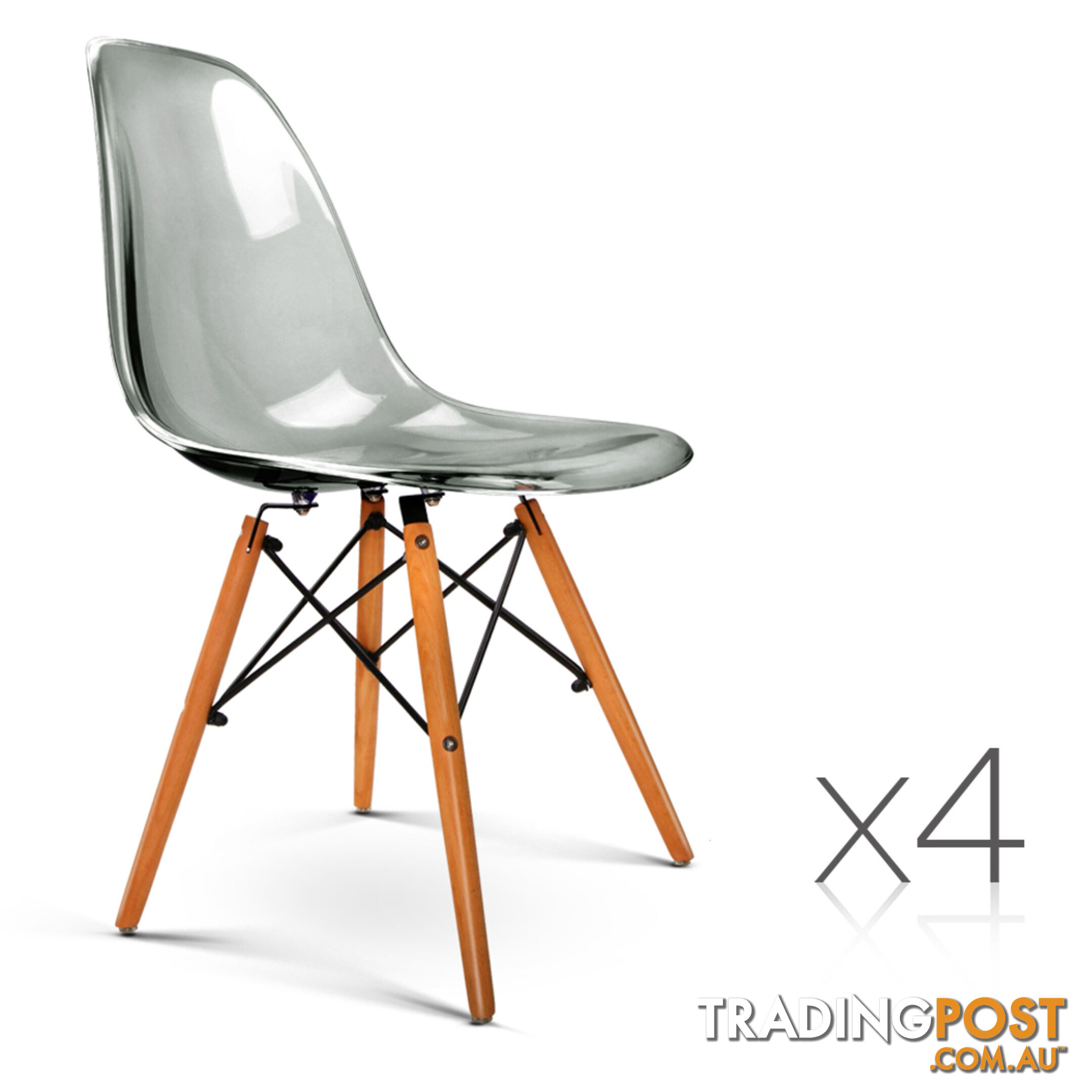 Set of 4 Replica Eames Dining Chairs - Transparent Grey