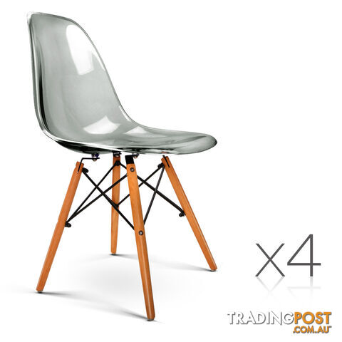 Set of 4 Replica Eames Dining Chairs - Transparent Grey